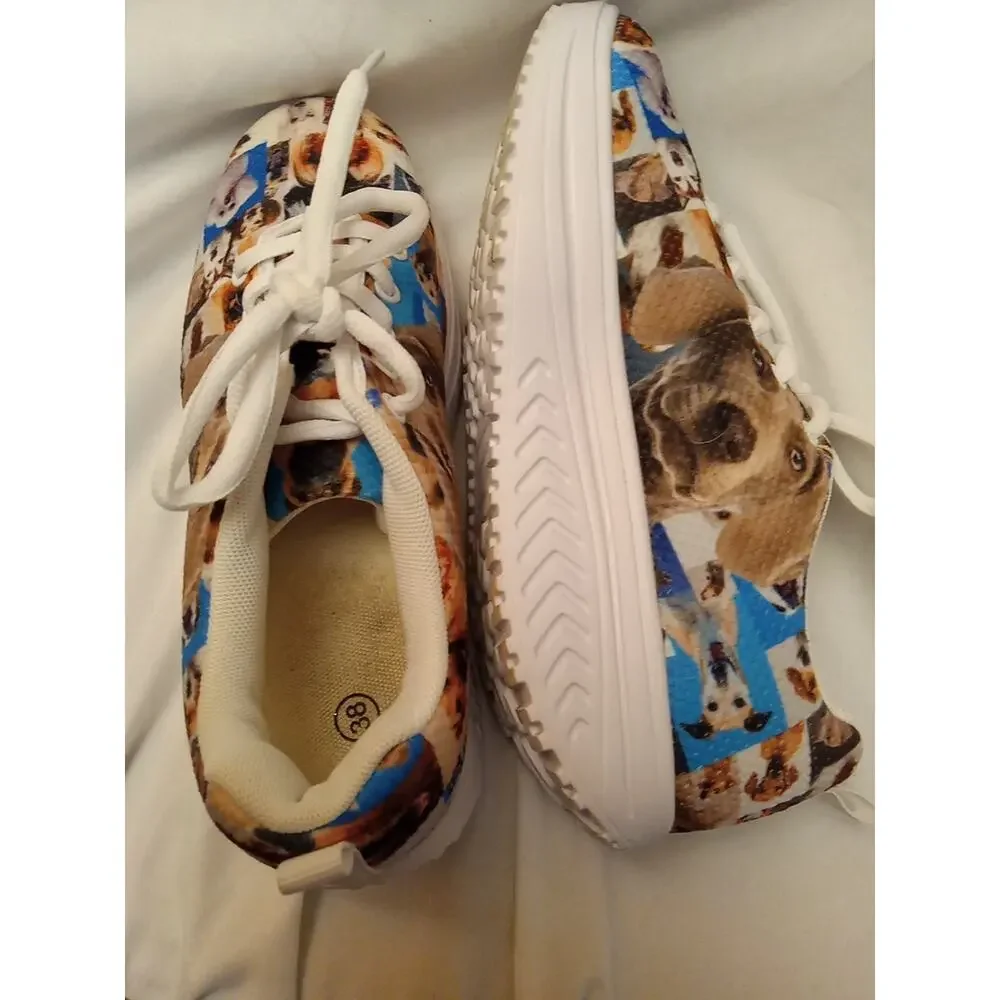 Dog Breeds Shoes Women' Size 38 Multi Color White Dog Lover Poodle Pug Lab